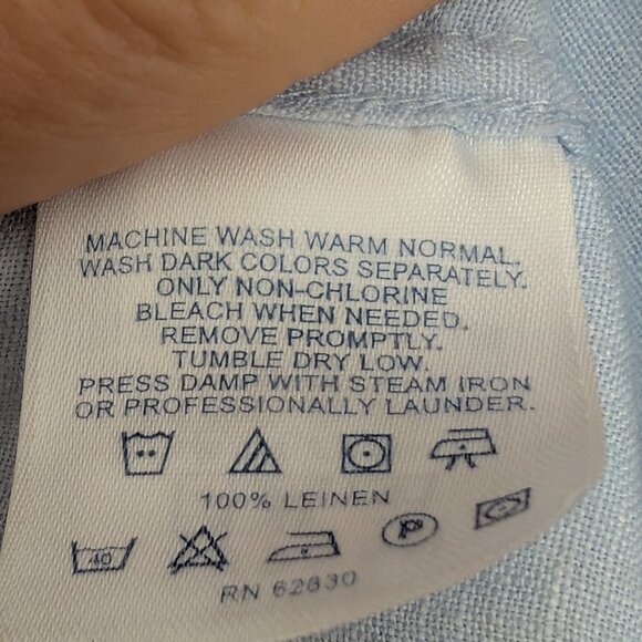 Lands' End 100%  Linen Button Down Shirt w/ Pintuck Detailing Size XL Light Blue - Picture 6 of 7